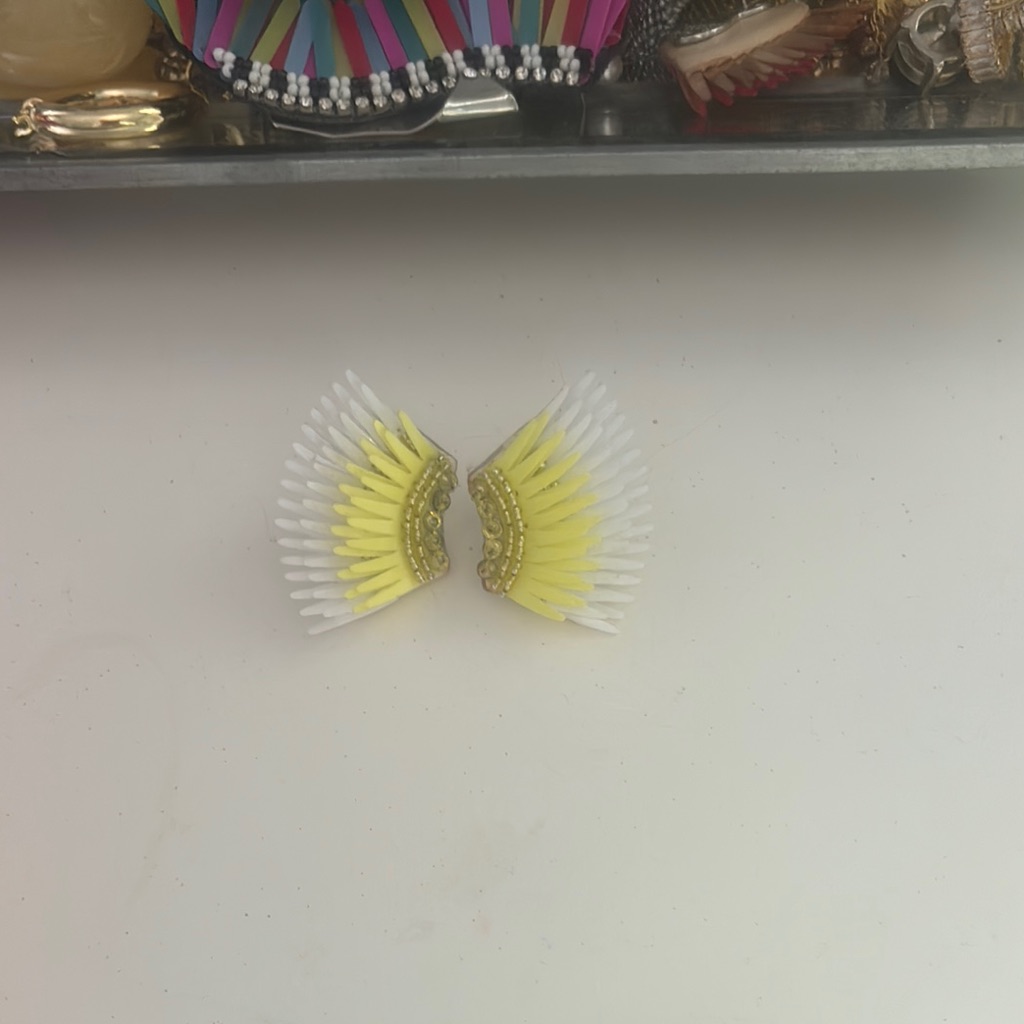 Mignonne G. Yellow And White Feather Earrings